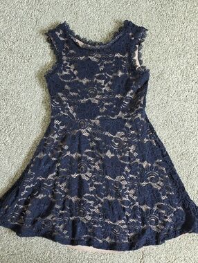 Speechless Navy Lace Dress with Nude Lining